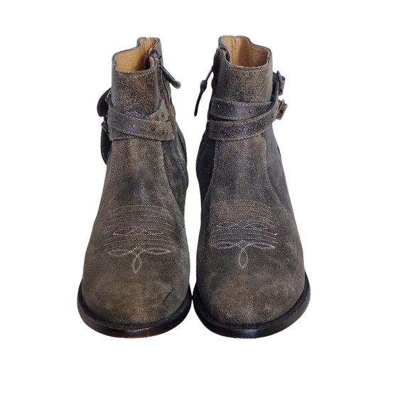 Shyanne Distressed Brown Leather Western Ankle Double Buckles Straps - Picture 2 of 16